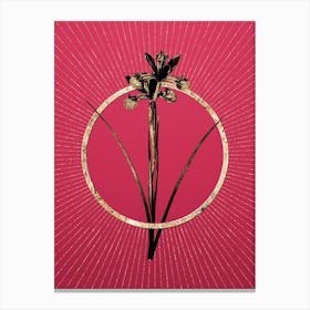 Gold Spanish Iris Glitter Ring Botanical Art on Viva Magenta n.0135 Canvas Print