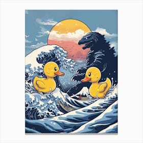 Ducks And Godzilla Canvas Print