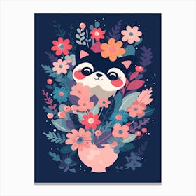 Cute Kawaii Flower Bouquet With A Playful Possum 2 Canvas Print