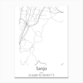 Sanjo,Japan Minimalist Map Canvas Print