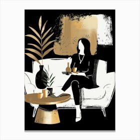 Woman Sitting On Couch Canvas Print