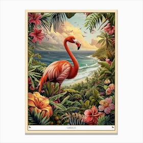 Greater Flamingo Greece Tropical Illustration 7 Poster Canvas Print