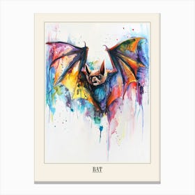 Bat Colourful Watercolour 4 Poster Canvas Print