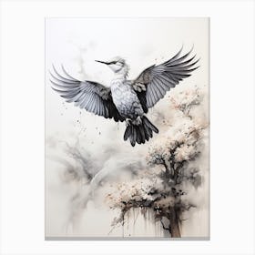 Hummingbird, Japanese Brush Painting, Ukiyo E, Minimal 4 Canvas Print