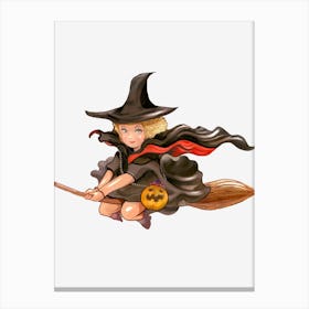 Halloween Witch Cutout Character Woman Girl Horror Cape Broomstick Canvas Print