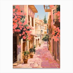 Marbella Spain 6 Vintage Pink Travel Illustration Canvas Print