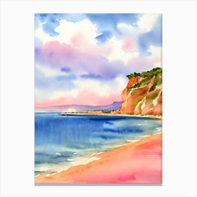 Plage De La Grande Motte, Languedoc Roussillon, France Pink Watercolour Canvas Print