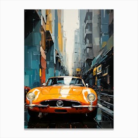 Orange Car In The City Canvas Print