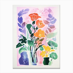 Colourful Flowers In A Vase In Risograph Style 6 Canvas Print