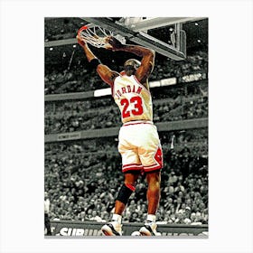 Michael Jordan Of The Chicago Bulls Dunks The Ball During The Game Against The Detroit Pistons Canvas Print