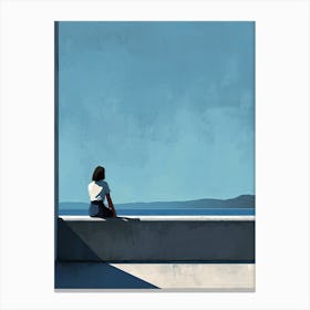 Girl Sits On A Wall, Minimalism Canvas Print