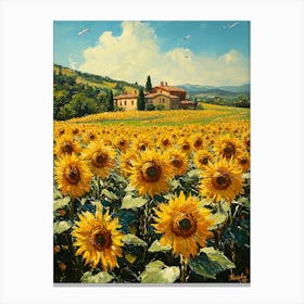 Sunflowers In Tuscany, Impressionist Oil Painting – Inspired by Renoir Canvas Print