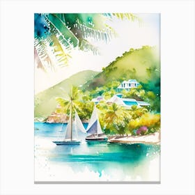 Bequia Island Saint Vincent And The Grenadines Watercolour Pastel Tropical Destination Canvas Print