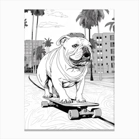 English Bulldog Dog Skateboarding Line Art 3 Canvas Print
