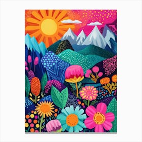 Colorful Landscape With Mountain and Flowers 7 Canvas Print