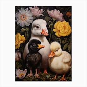 Floral Duckling Family 2 Canvas Print