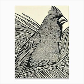 Cardinal 2 Linocut Bird Canvas Print
