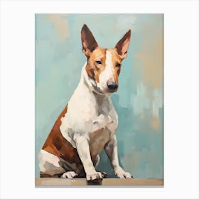 Bull Terrier Dog, Painting In Light Teal And Brown 0 Canvas Print