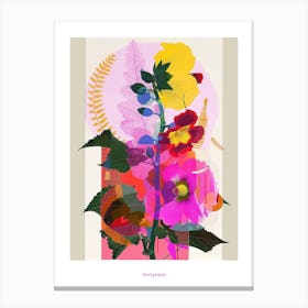 Hollyhock 4 Neon Flower Collage Poster Canvas Print