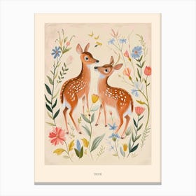 Folksy Floral Animal Drawing Deer Poster Canvas Print