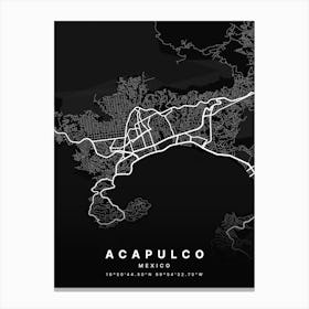 Acapulco Mexico Black Map Canvas Print