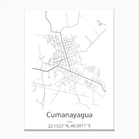 Cumanayagua,Cuba Minimalist Map Canvas Print