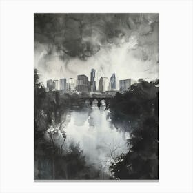 Skyline Austin Texas Black And White Watercolour 1 Canvas Print