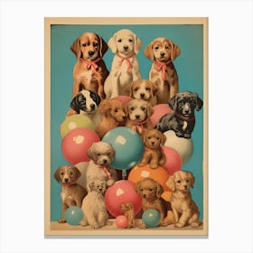 Collection Of Vintage Dogs And  Ballons Kitsch 4 Canvas Print