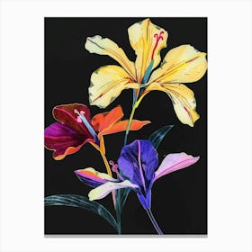 Neon Flowers On Black Wild Pansy 1 Canvas Print