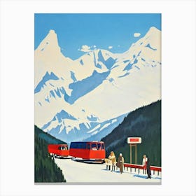 Flaine 2, France Midcentury Vintage Skiing Poster Canvas Print