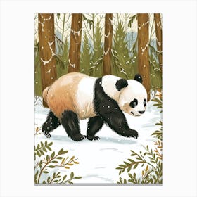 Giant Panda Walking Through A Snow Covered Forest Storybook Illustration 2 Canvas Print
