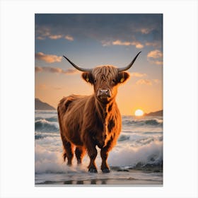 Highland Cow At Sunset Canvas Print