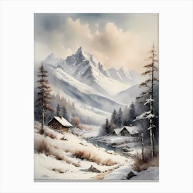 Vintage Muted Winter Mountain Landscape (31) Canvas Print