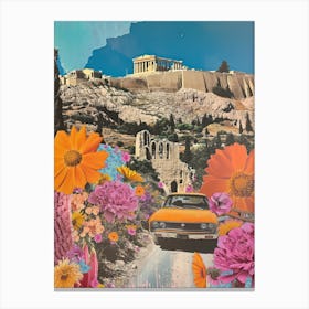 Athens   Floral Retro Collage Style 1 Canvas Print