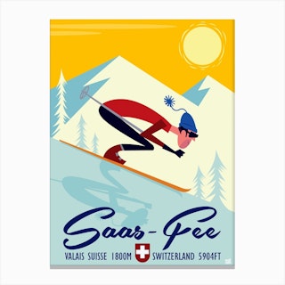 Saas Fee Ski Poster Yellow & Mint Canvas Print
