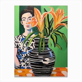 Woman With A Lily Canvas Print