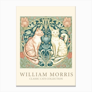 William Morris  Inspired Cats Collection Green Orange Canvas Print