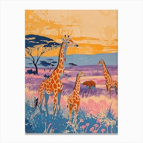 Giraffe In The Wild With Other Animals Watercolour Style 4 Canvas Print