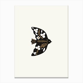 Bird With Flowers Scandi Canvas Print