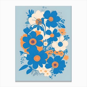 Beautiful Flowers Illustration Vertical Composition In Blue Tone 28 Canvas Print