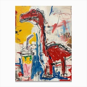 Dinosaur Drinking A Milkshake Wild Brushstroke 1 Canvas Print
