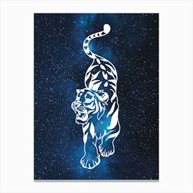 Zodiac Tiger Galaxy Stars Milky Way Space Deep Blue Minimalist Abstract Contemporary Eclectic Canvas Print