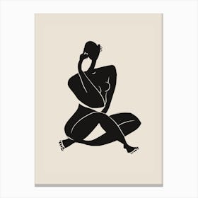 Nude Sitting Pose In Black Canvas Print