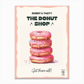 Stack Of Strawberry Donuts The Donut Shop 3 Canvas Print
