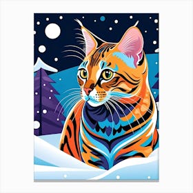 Bengal Cat In The Snow Canvas Print