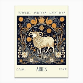 Aries William Morris Zodiac Astral Sign Canvas Print