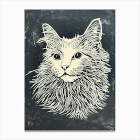 Selkirk Rex Cat Linocut Blockprint 3 Canvas Print