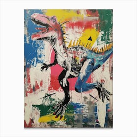 Abstract Paint Splash Primary Colour Dinosaur 7 Canvas Print