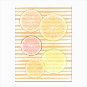 Lemon Slices On Striped Background Canvas Print