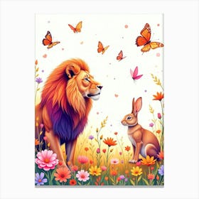 Lion And Rabbit Canvas Print